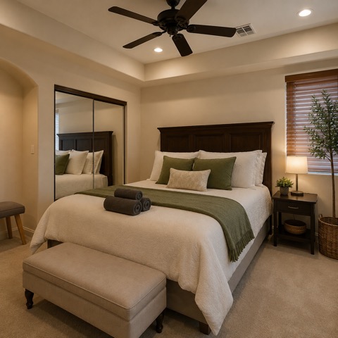 Jack & Jill Bedroom 1 — Real Beds, No Couch-Surfing — The Albatross 11-bedroom golf mansion near Wolf Creek, Mesquite NV