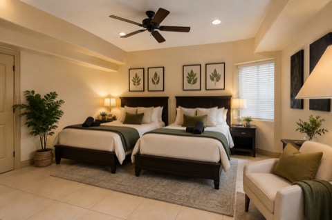 First-Floor Master — King Bed, Zero Stairs After a Long Round — The Albatross 11-bedroom golf mansion near Wolf Creek, Mesquite NV