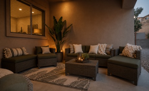 Outdoor Lounge — Cigars & Trash Talk Welcome — The Albatross 11-bedroom golf mansion near Wolf Creek, Mesquite NV